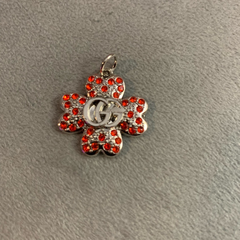 Upcycled Silver and Red Rhinestones Clover Charm